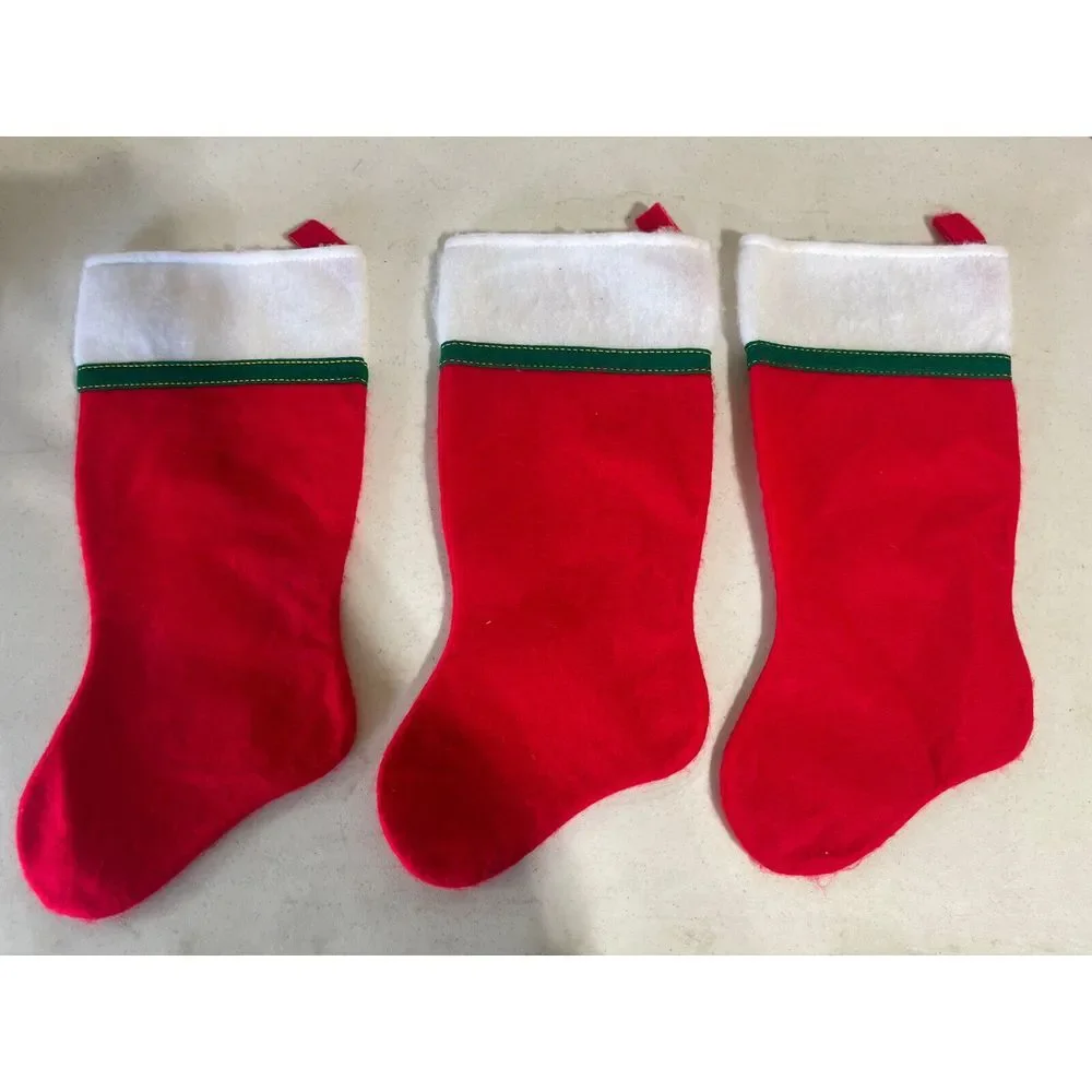 Lot‎ Of 3 Vintage Red Felt Christmas Stockings 1980s